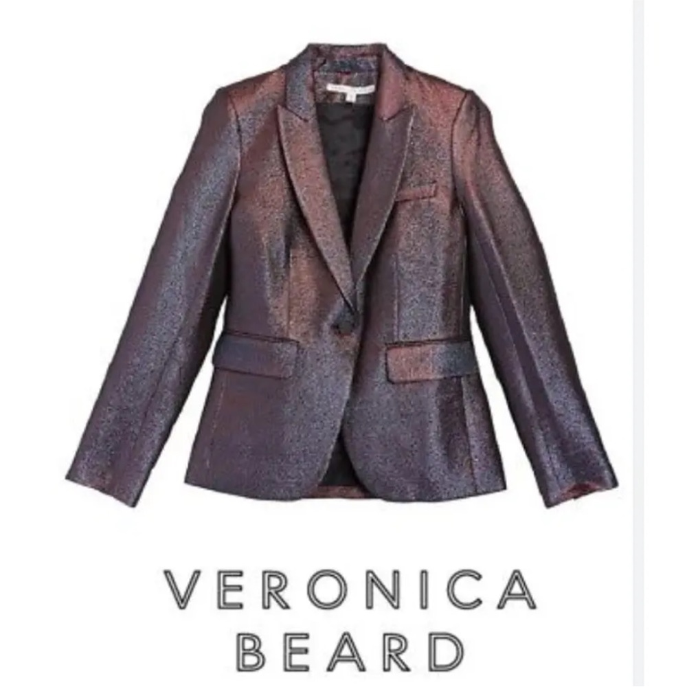 $798 VERONICA BEARD Ashburn Metallic Dickey Jacket Lamé Ruby shine Blazer Size 2 - Picture 15 of 16